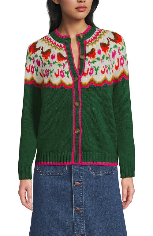 Lands' End Lofty Birdseye Fair Isle Cardigan Sweater In Green