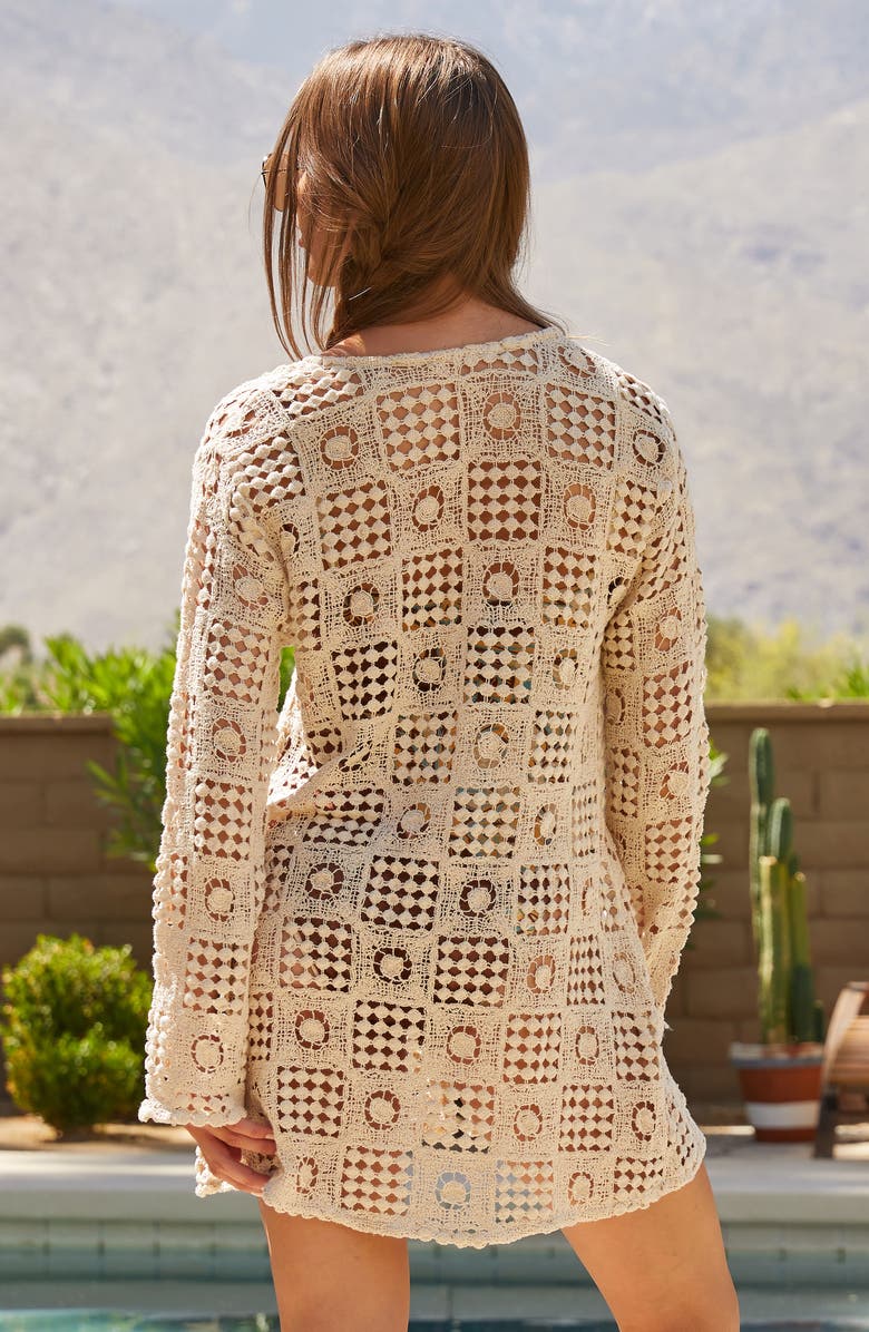 Lucky Brand Tulum Long Sleeve Open Stitch Cotton Cover-Up Tunic, Alternate, color, Natural