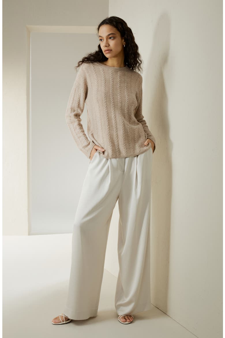 Semi-Sheer Cable-knit Cashmere Sweater, Alternate, color, Beige