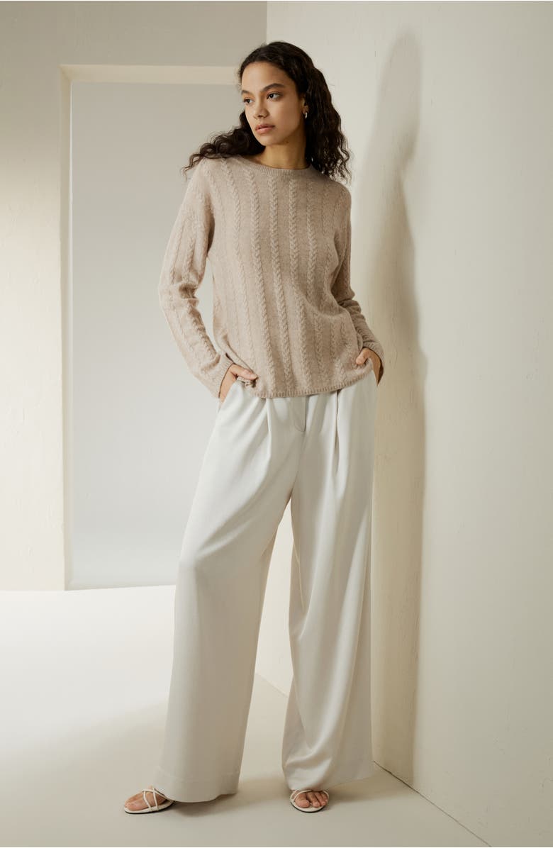 Lilysilk Women's Semi-Sheer Cable-knit Cashmere Sweater, Alternate, color, Beige