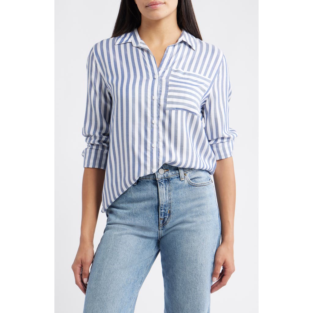 Beachlunchlounge Eden Long Sleeve Button-up Shirt In Blue