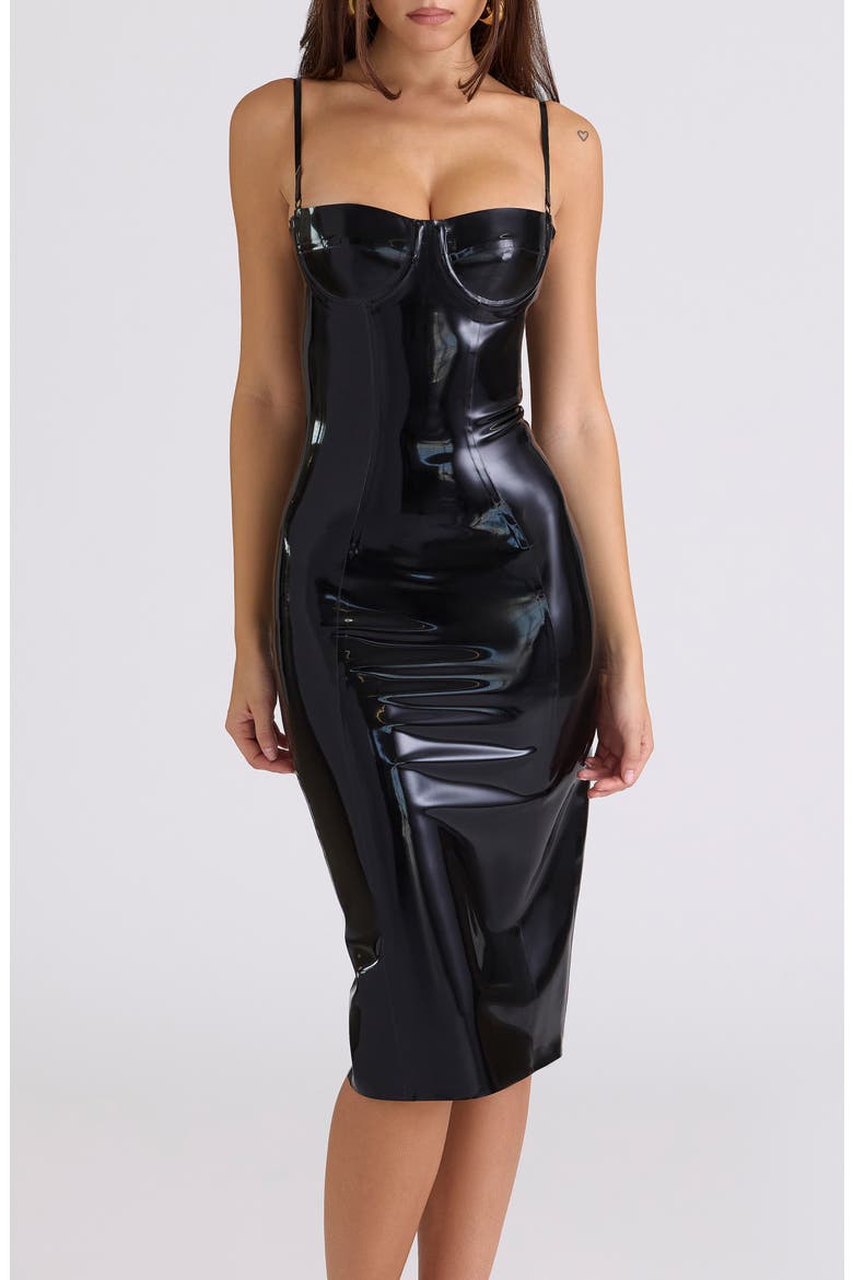 Noella Latex Midi Dress, Alternate, color, BLACK