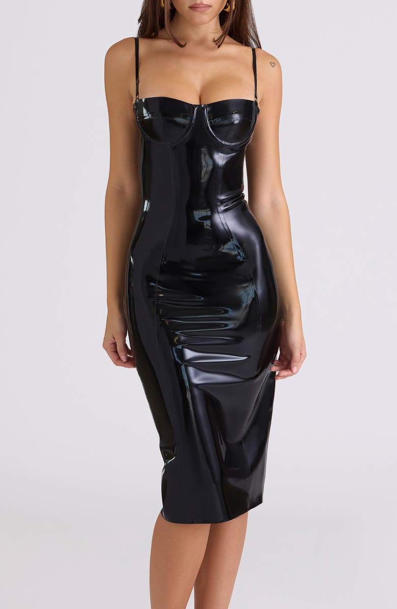 HOUSE OF CB Noella Latex Midi Dress, Alternate, color, Black