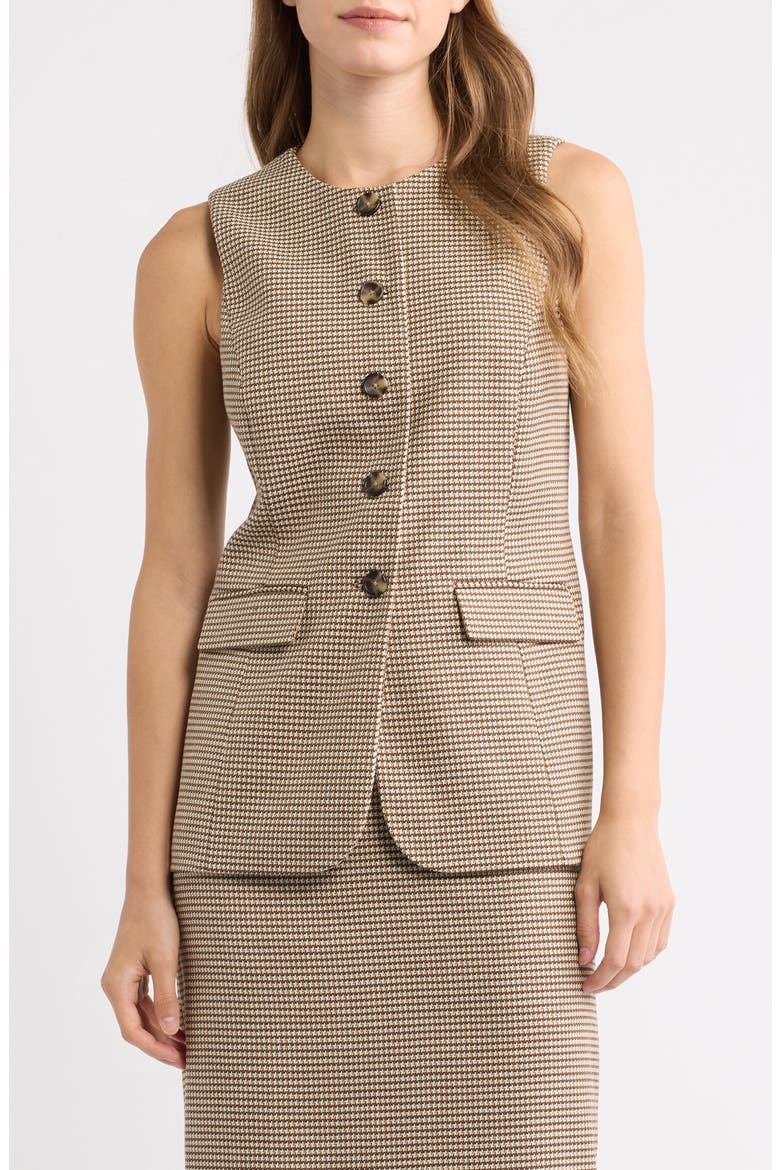 Houndstooth Five-Button Vest, Main, color, NATURAL CLAY MULTI