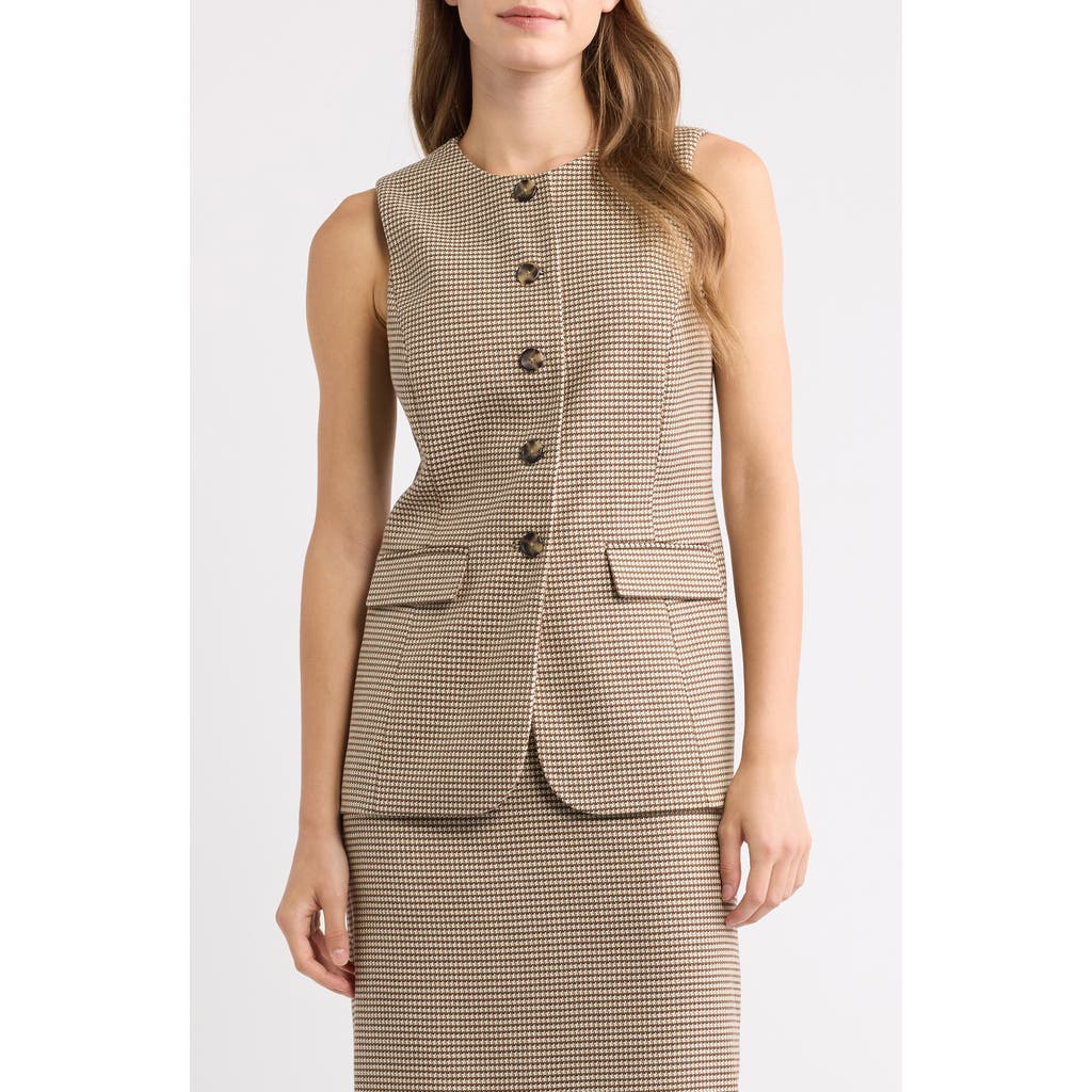 Anne Klein Houndstooth Five-Button Vest in Natural Clay Multi at Nordstrom, Size 2