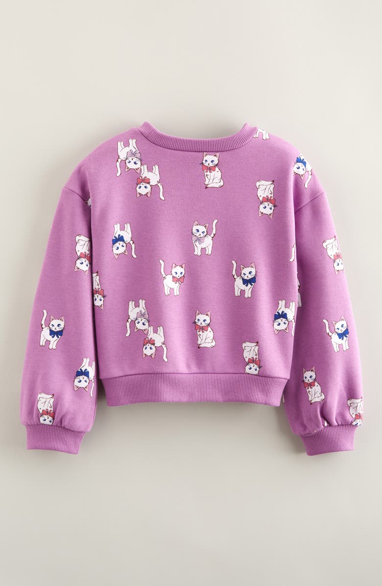 Tucker + Tate Kids' Bubble Sleeve Sweatshirt, Alternate, color, Purple Iris Bow Kittens
