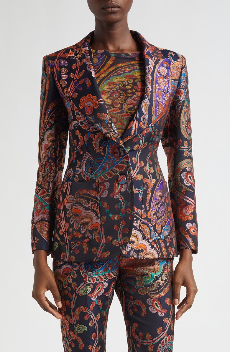 Etro Paisley Brocade Jacket, Main, color, Multicolour On Blue Base
