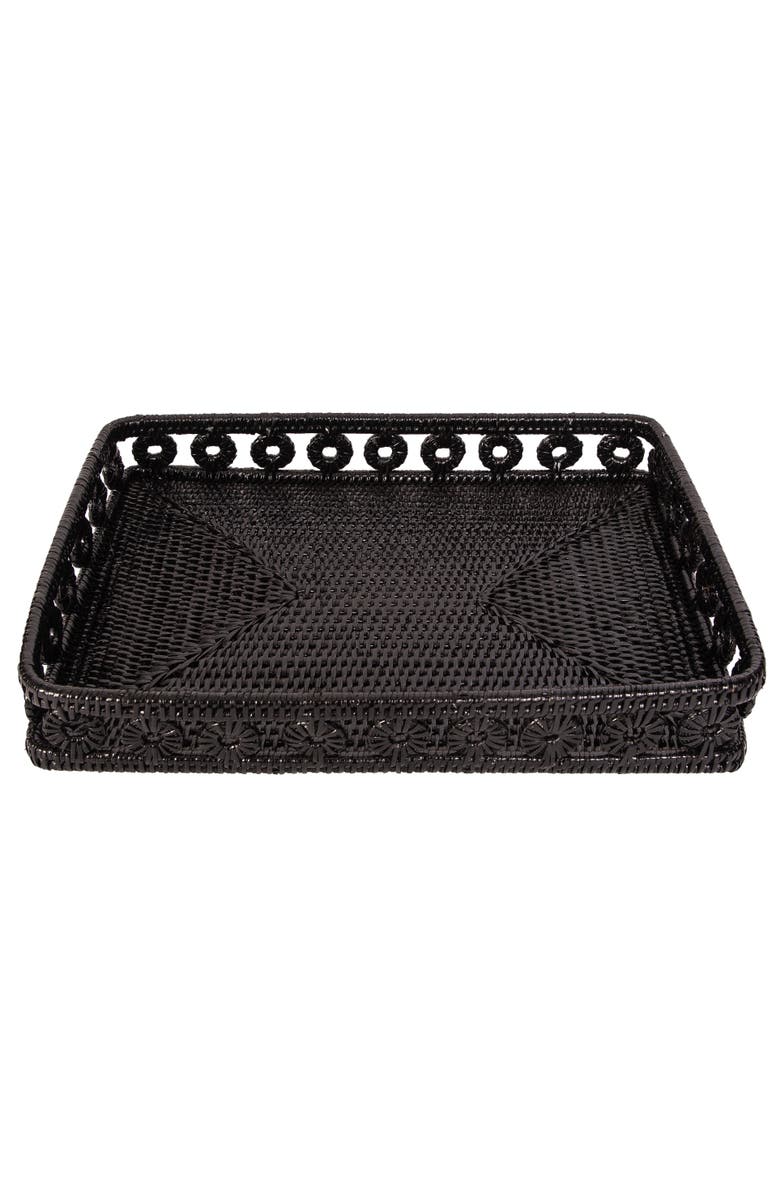 Artifacts Trading Company<sup>™</sup> Artifacts Rattan Inna Design Rectangular Tray With Glass Insert, Alternate, color, Tudor Black