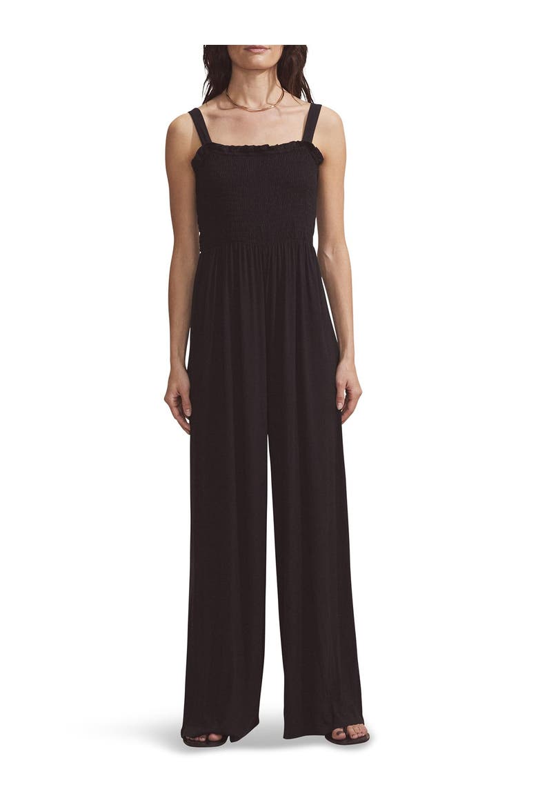 Shirred Bodice Jersey Jumpsuit, Alternate, color, Black