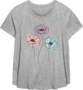 Lost Gods Women's Lost Gods Line Art Poppy Flowers  Graphic T-Shirt