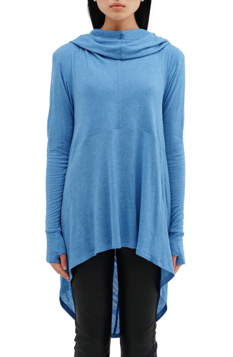 Two Lines by Marcella Berkeley Hooded Tunic Top, Main, color, Azure Blue