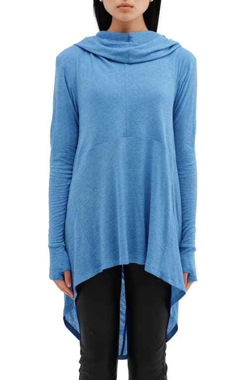 Two Lines By Marcella Berkeley Hooded Tunic Top In Azure Blue
