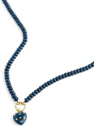 Madewell Polka Dot Stone Heart Pendant Beaded Necklace