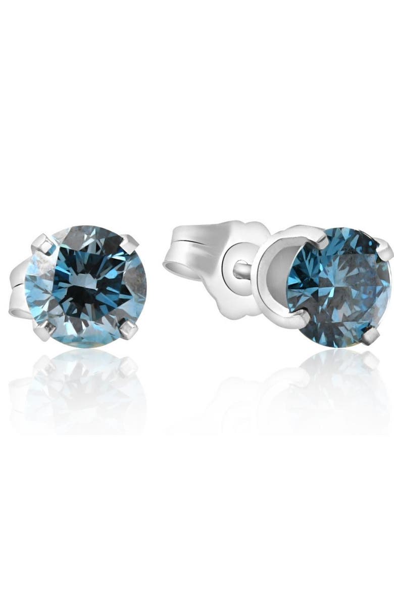 1 Ct T.W. Blue Lab Grown Diamond Studs 14K Gold Earrings, Alternate, color, 14k White Gold