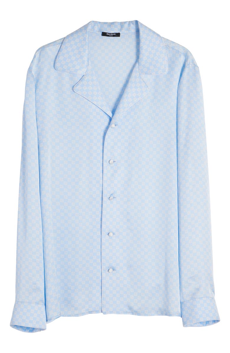 Balmain Mini Monogram Satin Button-Up Shirt, Alternate, color,
