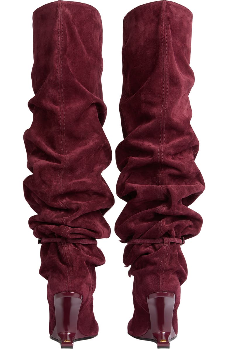 Balmain No Wedge suede leather thigh-high boots with tassel, Alternate, color, Red
