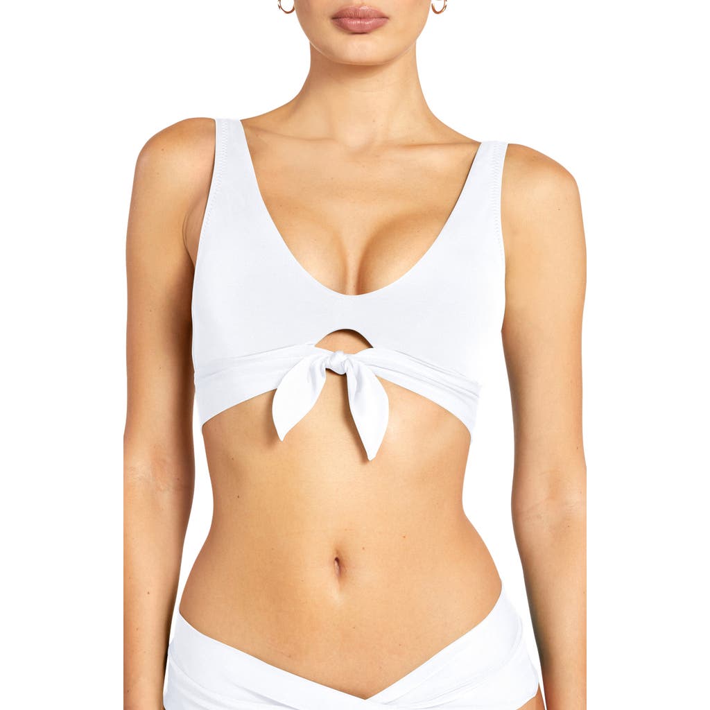 Robin Piccone Ava Knot Front Bikini Top In White