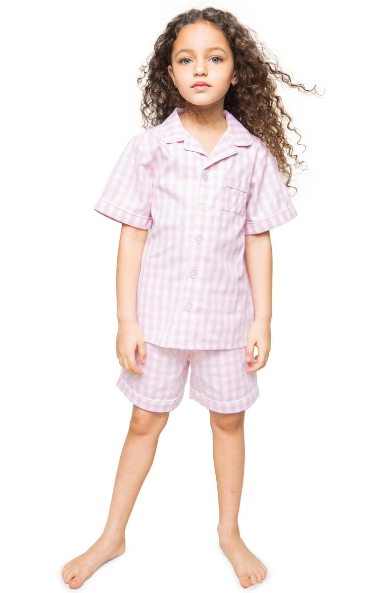 Petite Plume Kids' Gingham Short Two-Piece Pajamas, Main, color, Pink Multi