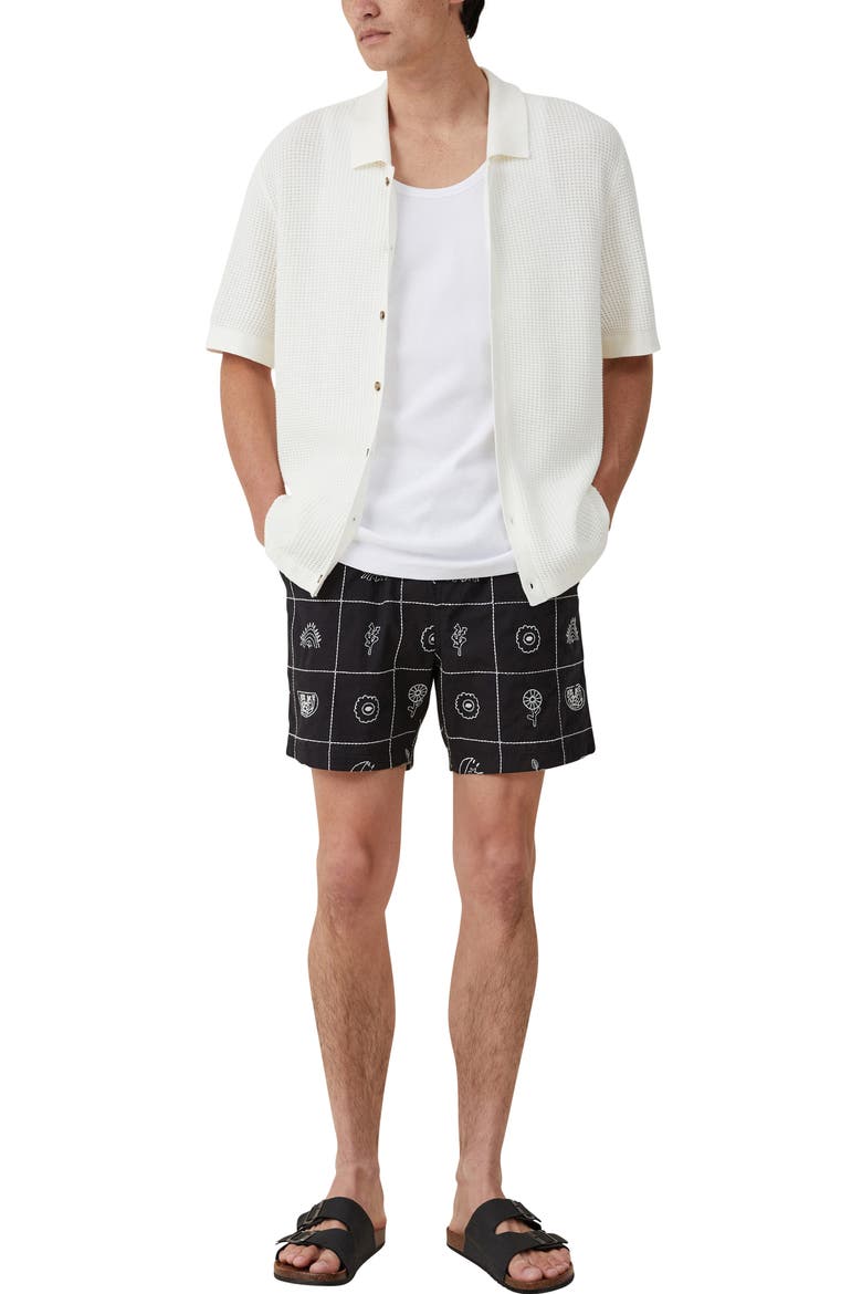 Easy Cotton Blend Drawstring Shorts, Alternate, color, BLACK GRID