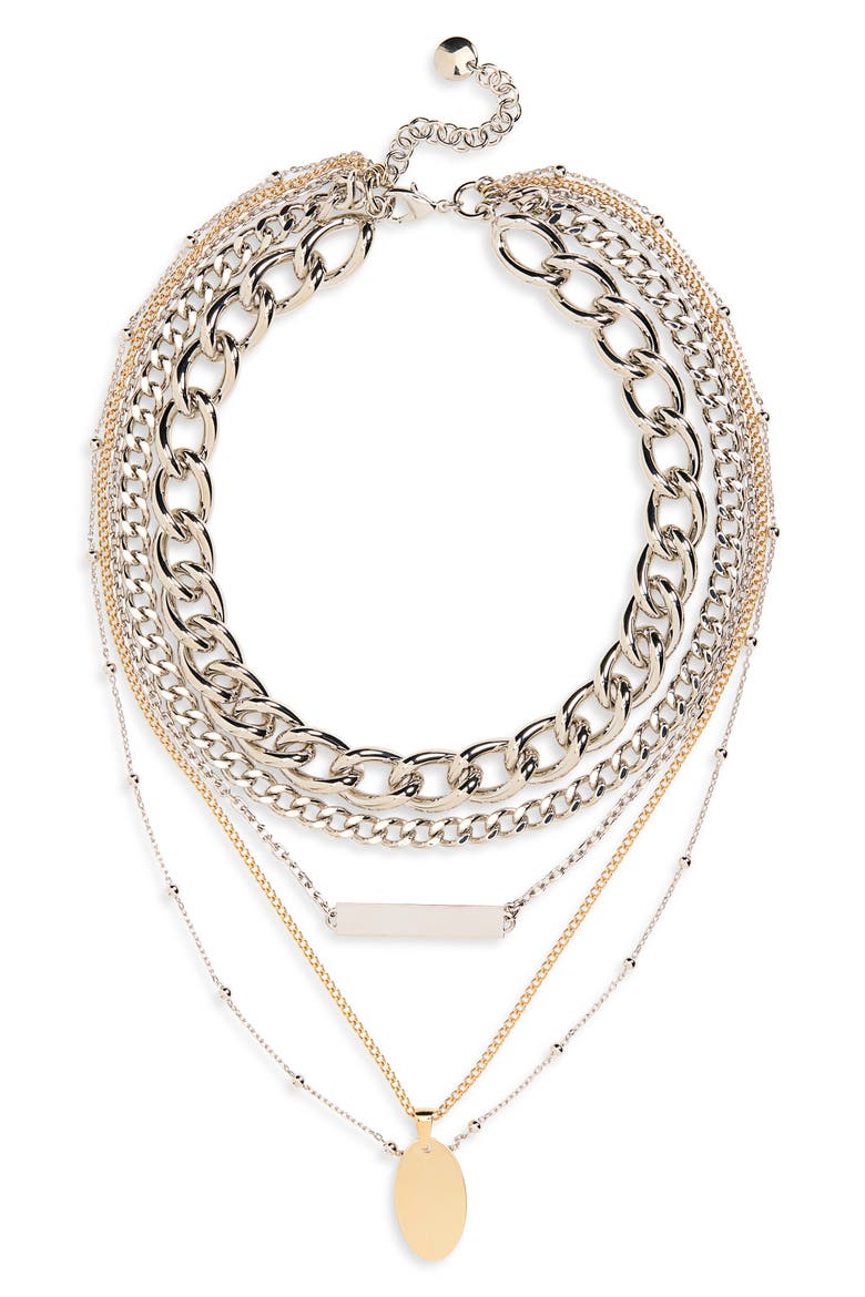 Mixed Finish Layered Necklace, Main, color, SILVER / GOLD