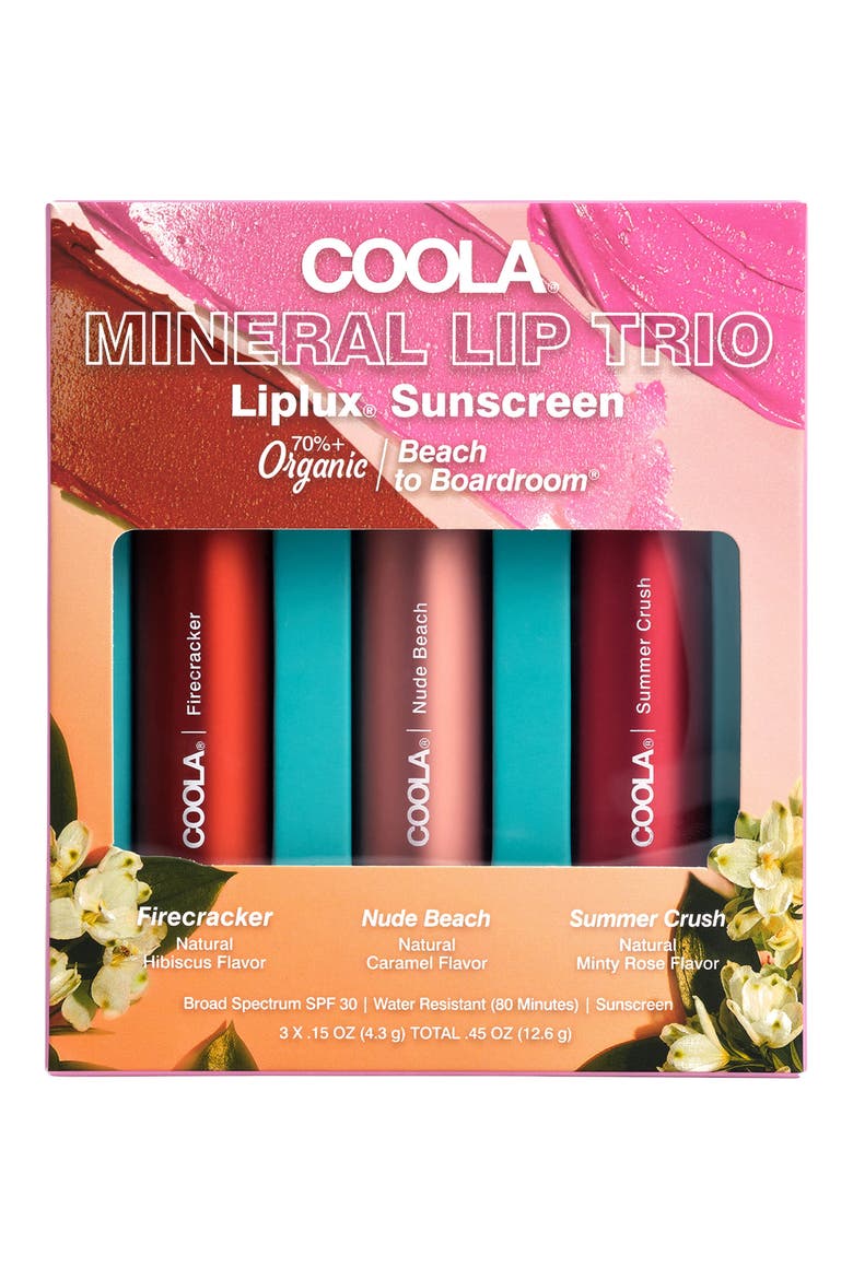 Mineral Liplux® SPF 30 Organic Tinted Lip Balm Trio $54 Value, Main, color, NO COLOR