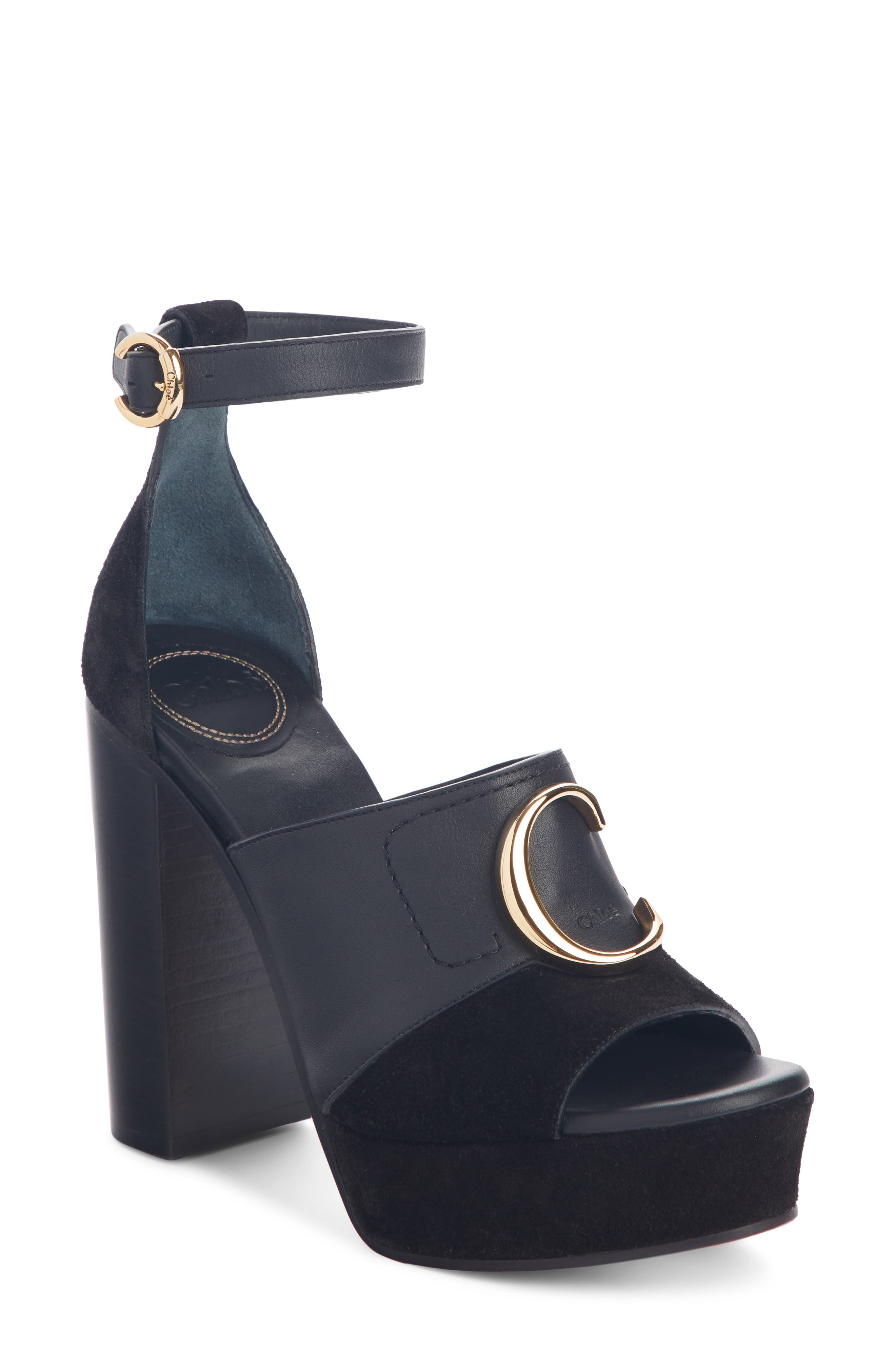 Chloé C Logo Platform Ankle Strap Sandal, Main, color, 