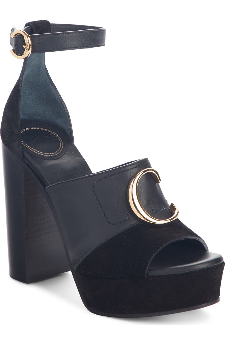Chloé C Logo Platform Ankle Strap Sandal, Main, color,