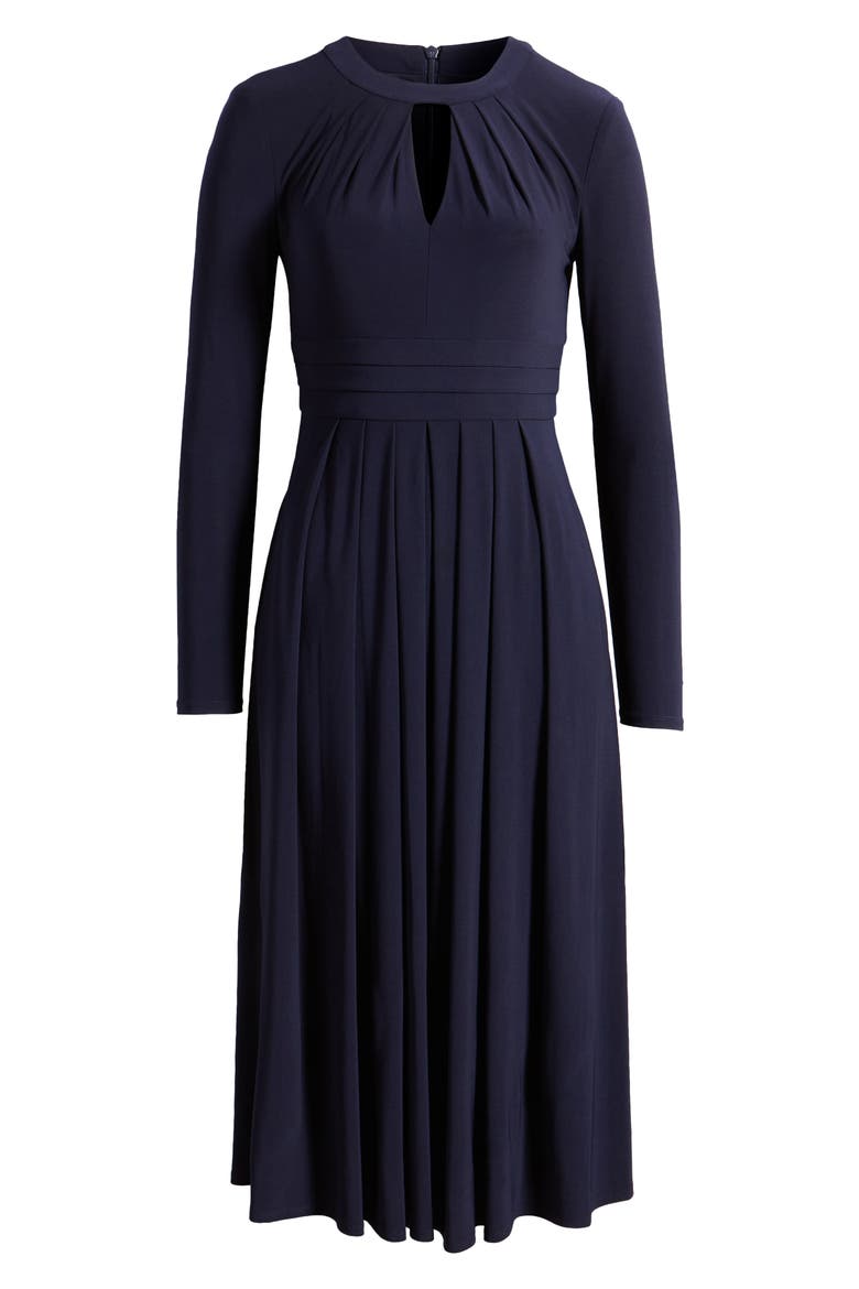 Pleated Keyhole Cutout A-Line Dress, Alternate, color, NAVY