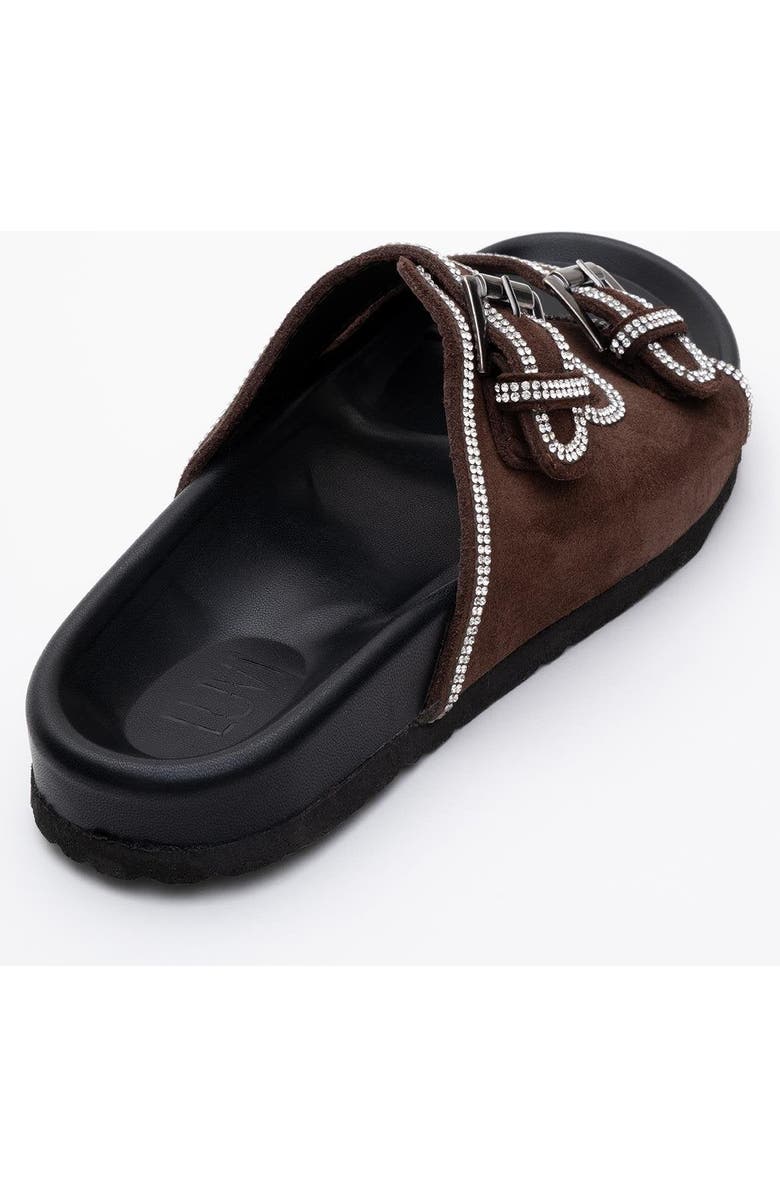 Forever & Always Shoes Allen Rhinestone Leather Slide Sandal, Alternate, color, Brown Suede Leather