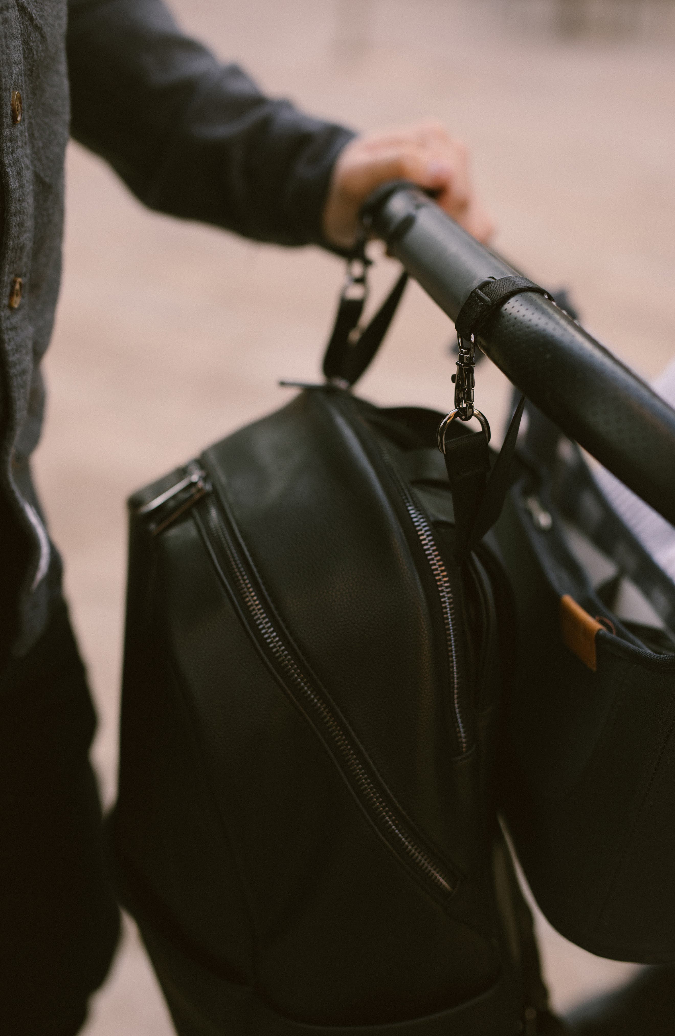 little unicorn Faux Leather Diaper Backpack, Alternate, color, Black