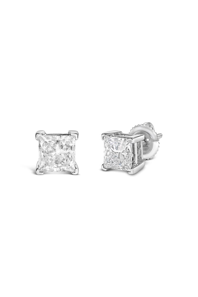 14K White Gold 2.0 Ct Princess Lab-Grown Diamond Solitaire Stud Earrings, Alternate, color, White