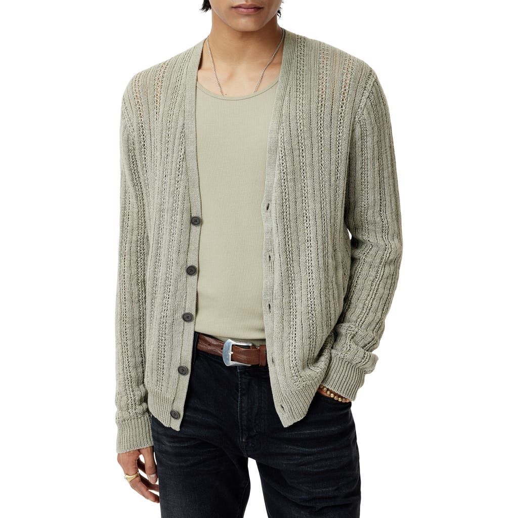 John Varvatos Kliment Mixed Media Linen Cardigan In Sage Brush