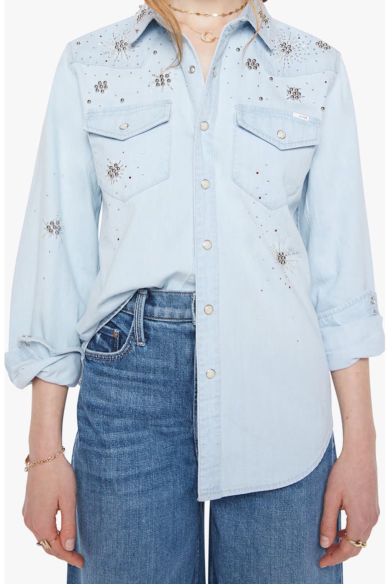 All My Exes Embroidered Denim Shirt, Main, color, MORE IS MORE
