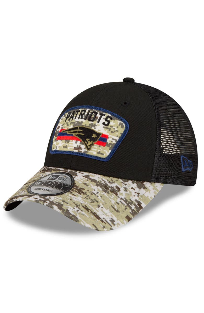 New Era Men's New Era Black/Camo New England Patriots 2021 Salute To Service Trucker 9FORTY Snapback Adjustable Hat, Alternate, color, 