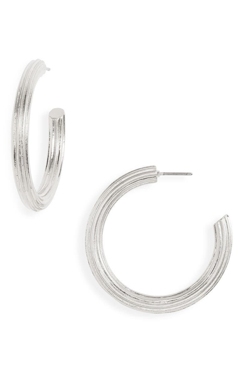Madewell Large Ribbed Hoop Earrings, Main, color, 