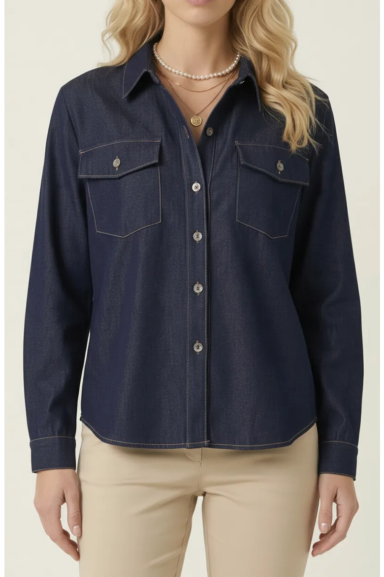 Denim Button Up Shirt, Main, color, Dark Blue