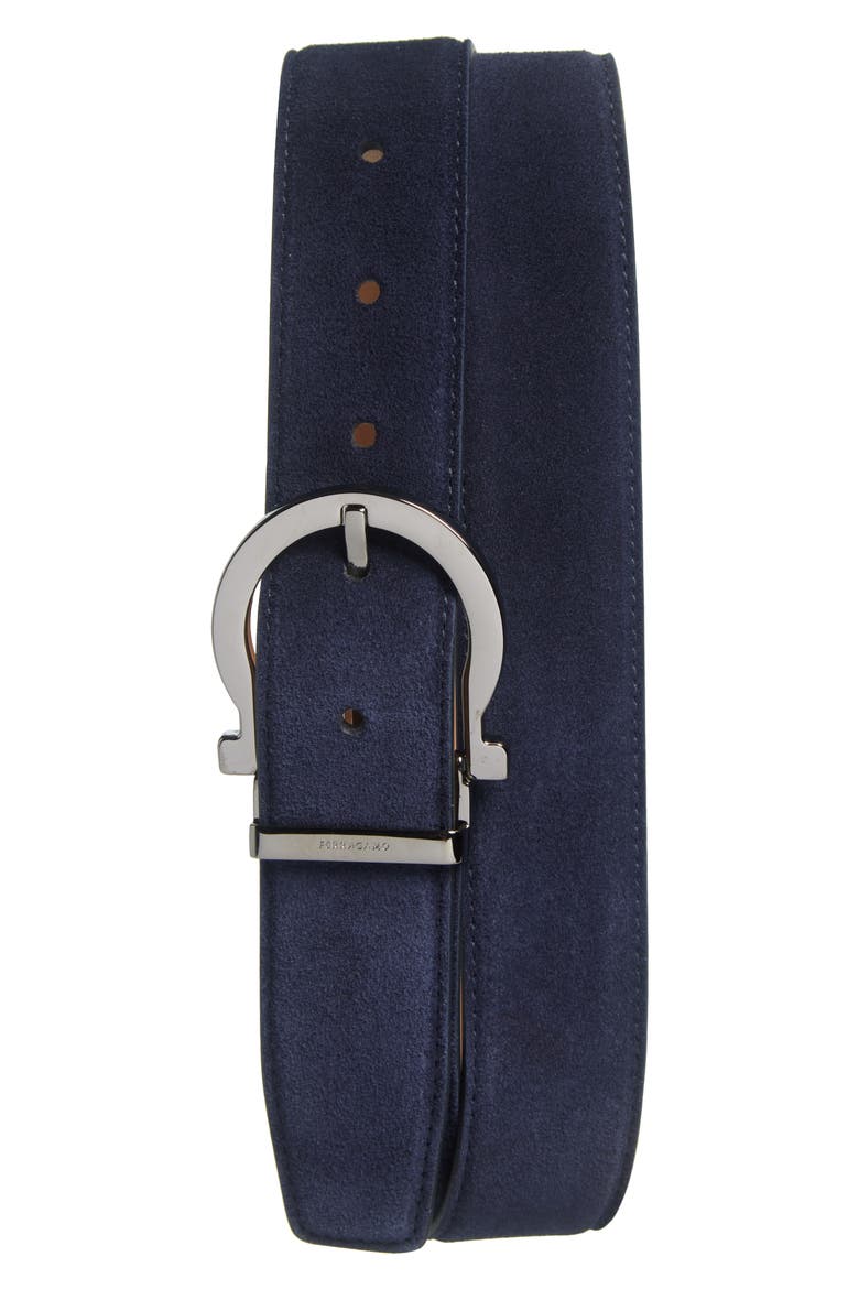 Single Gancio Suede Belt, Main, color, NAVY NATURALE BEIGE TORTORA