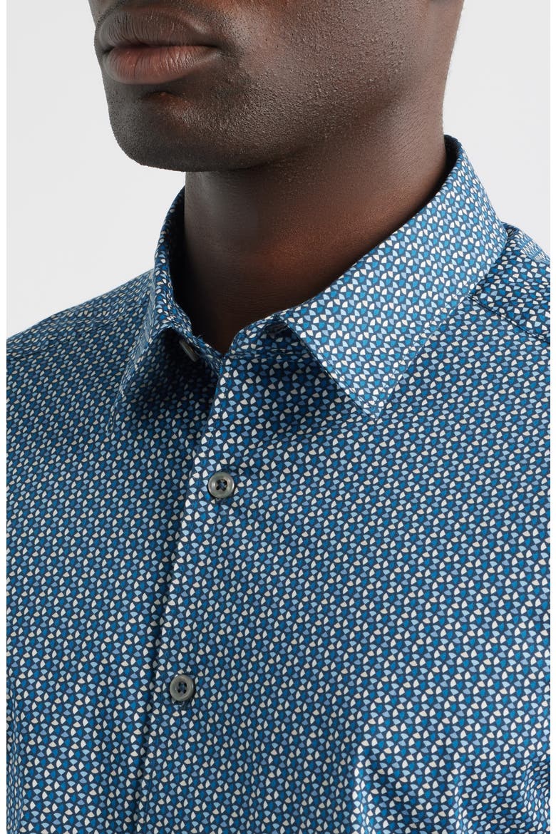 Oakley Modern Fit Microgeometric Print Stretch Cotton Button-Up Shirt, Alternate, color, BLUE