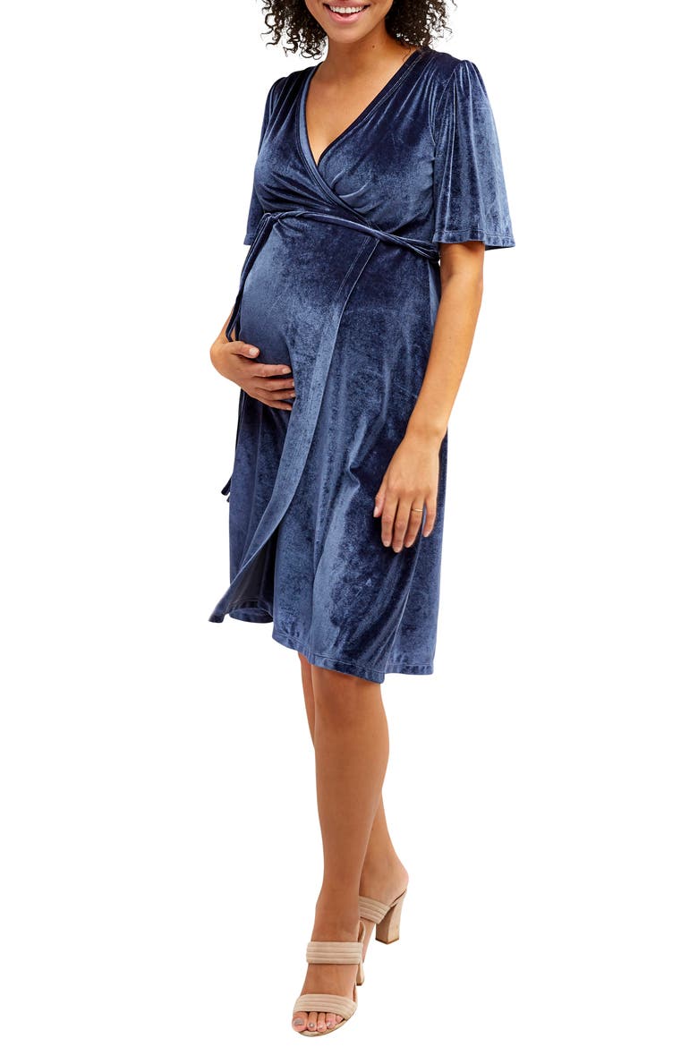 Genevieve Velvet Maternity/Nursing Dress, Main, color, SLATE