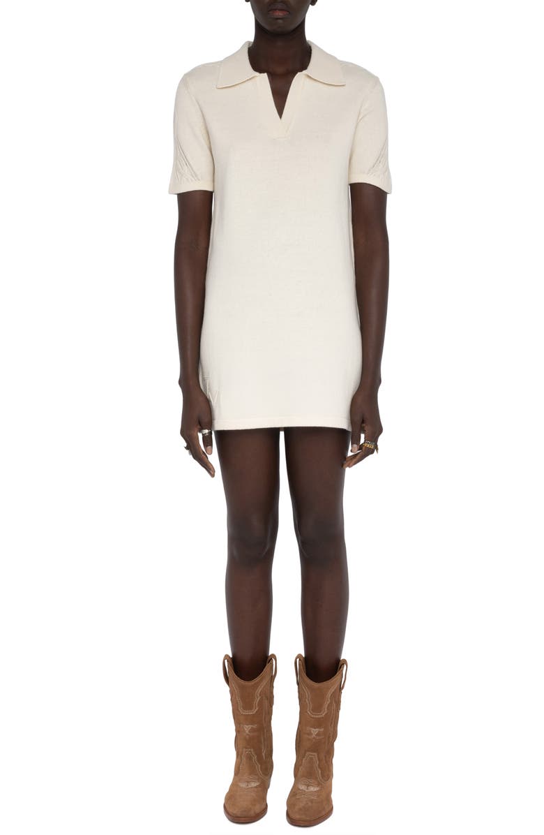 Zadig & Voltaire Lulu Cotton & Wool Jacquard Polo Sweater Dress, Main, color, Vanille