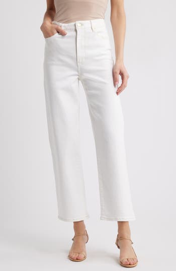 Frame The Wide High Waist Ankle Wide Leg Jeans In White