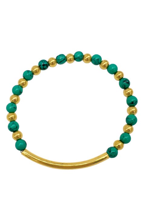 14K Gold Plated Turquoise Beaded Stretch Bracelet