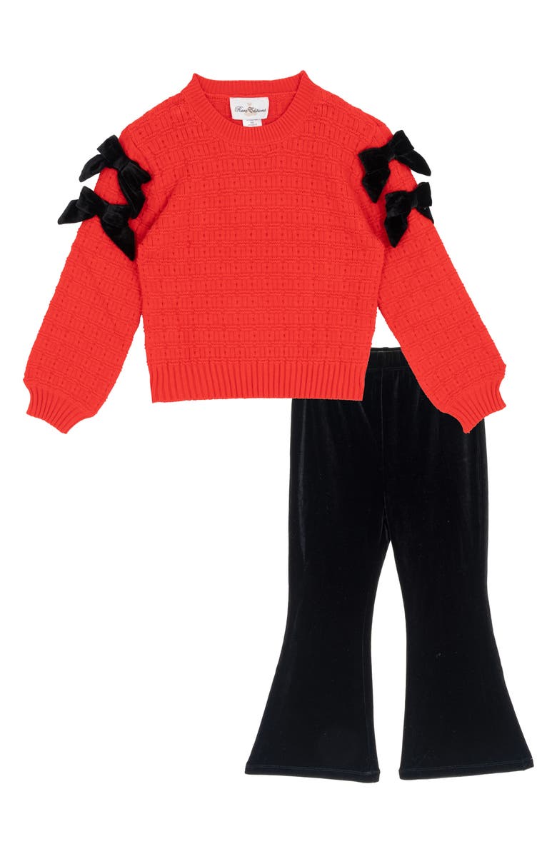 Rare Editions Kids' Bow Textured Sweater & Flared Leggings Set, Main, color, Red