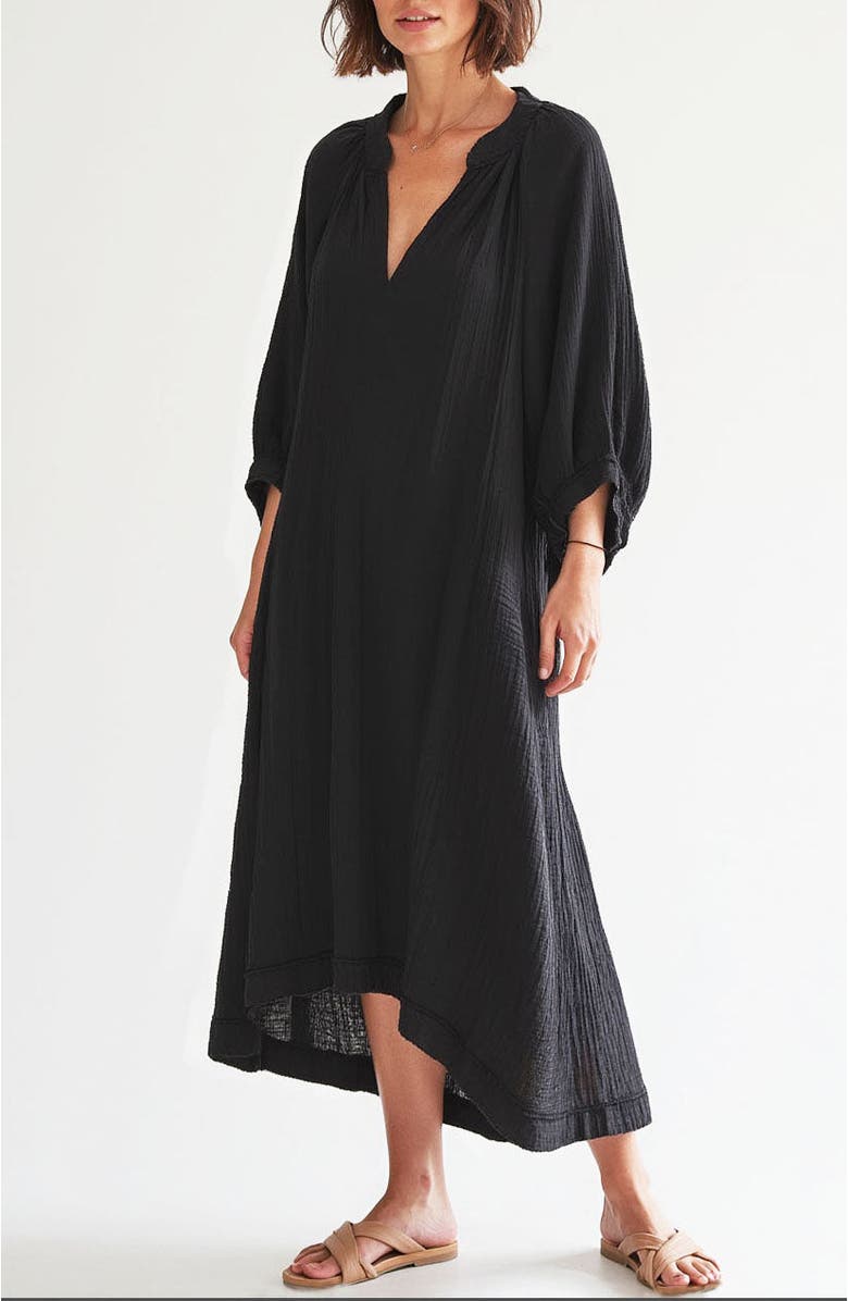 ocean+main Gauze Dress with Pockets, Main, color, Black