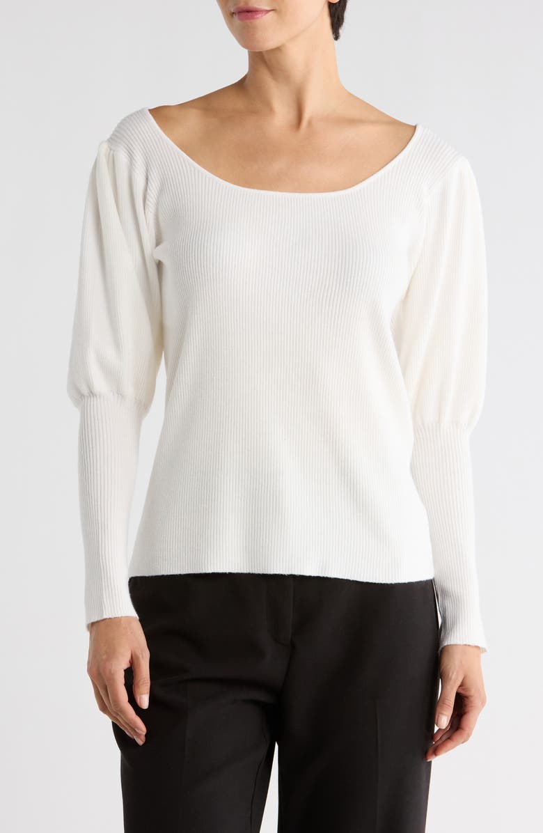 PATRIZIA LUCA Puff Sleeve Sweater, Main, color, Off White