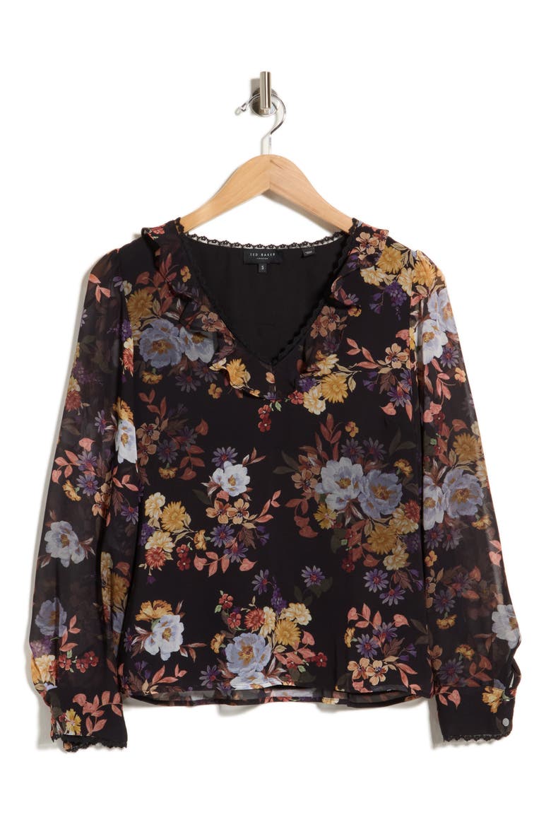 Ruffle Lace Trim Top, Alternate, color, RICH BLACK