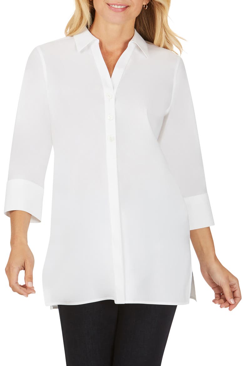 Pamela Stretch Button-Up Tunic, Main, color, WHITE