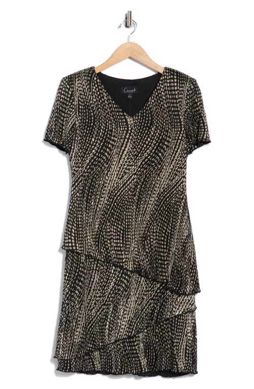 Connected Apparel Metallic Tiered Plissé Dress In Black