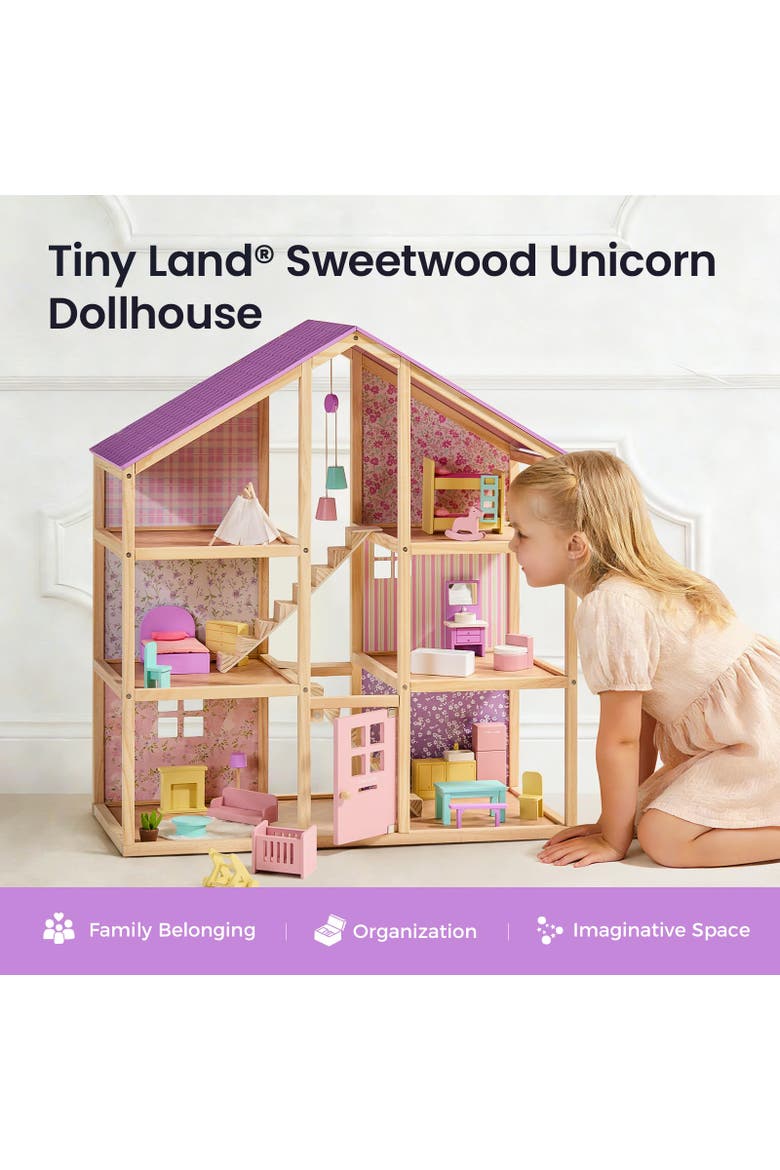 6 Room Wooden Dollhouse Set with 31 Piece Furniture for Kids, Alternate, color, Multicolor