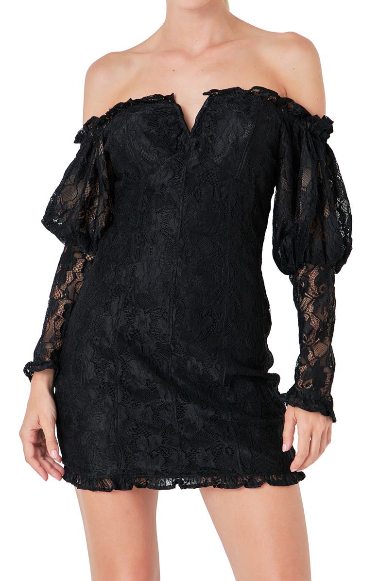 Endless Rose Off the Shoulder Long Sleeve Minidress, Alternate, color, Black